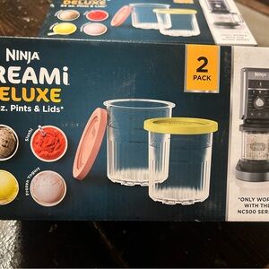 Ninja Creami Deluxe Pints with Pink and Yellow Lids